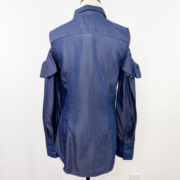 NWT Banana Republic Chambray Cold Shoulder Riley Shirt Blue Preppy Work Size 4 - Picture 5 of 11